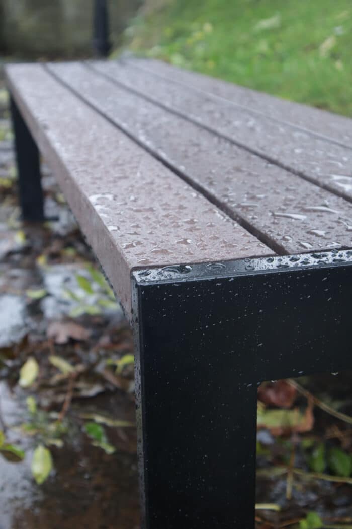 The Shibden steel and recycled plastic backless bench