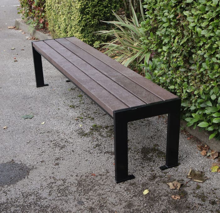 The Shibden steel and recycled plastic backless bench
