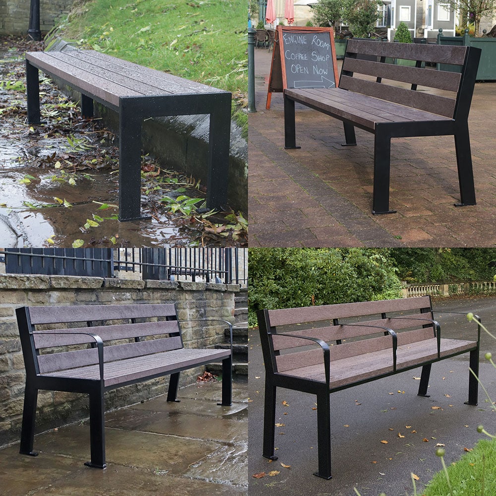 Elegant, sustainable and robust steel and recycled plastic benches enhance any urban area. With a 25 year guarantee and fixable feet they are a great addition to any town centre or other area of hard landscaping.