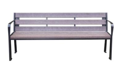 The elegant York steel and recycled plastic bench is a future classic with is its gently sloping back and smooth, curved armrests.
