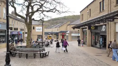 Shopping area with cobbled streets. British Recycled Plastic