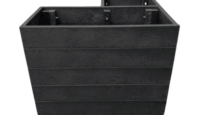 Cut-out of a black recycled plastic l- shaped Marden planter