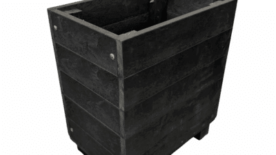 Cut-out of a black recycled plastic rectangle Marden planter