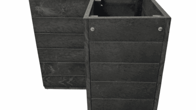 Cut-out of a black recycled plastic l- shaped Marden planter