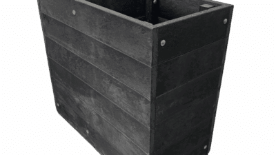 Cut-out of a black recycled plastic l- shaped Marden planter