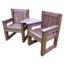 Queensbury small space outdoor seating set made from recycled plastic, featuring two durable brown chairs with a connecting corner table, designed for gardens, care homes, cafes, and small outdoor spaces.