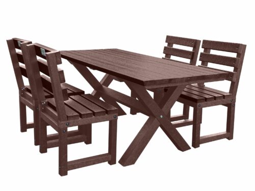 Small brown Birchcliffe dining set crafted from durable recycled plastic, ideal for cozy garden patios.