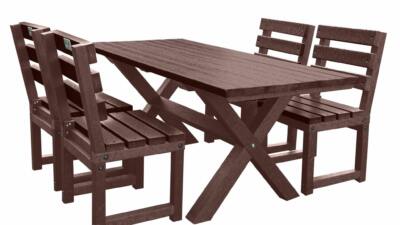 Small brown Birchcliffe dining set crafted from durable recycled plastic, ideal for cozy garden patios.