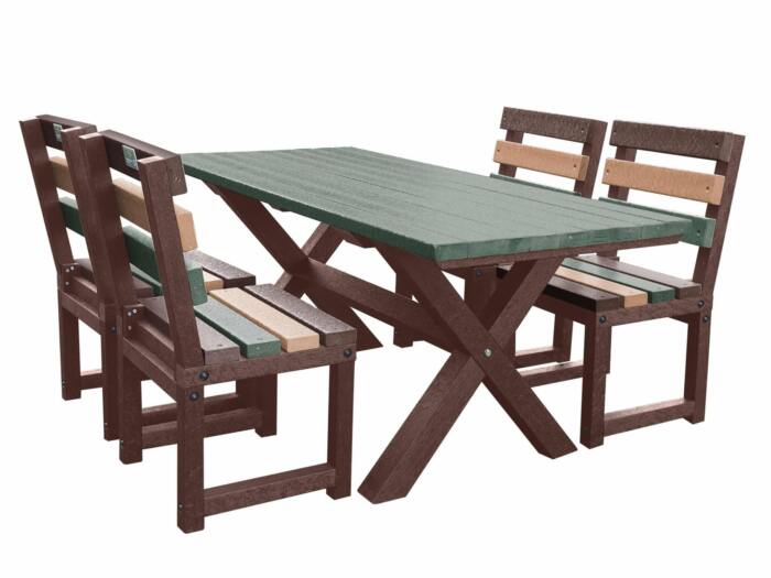 Birchcliffe Dining Set-Small-Earth Small multicolored Birchcliffe dining set in vibrant recycled plastic, perfect for adding color to outdoor areas.