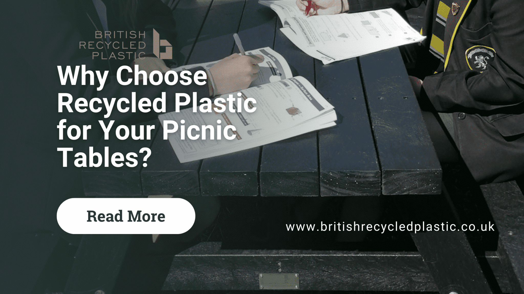 why choose recycled plastic picnic table blog banner with kids working on recycled plastic picnic table