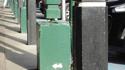 Brighouse recycled plastic square bollards at Morrissons supermarket