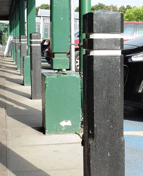 Brighouse recycled plastic square bollards at Morrissons supermarket