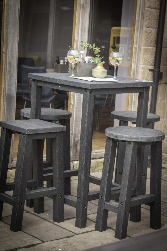 Grassington Poser table with stools in black in the wild British Recycled Plastic Grassington Poser table with stools in black