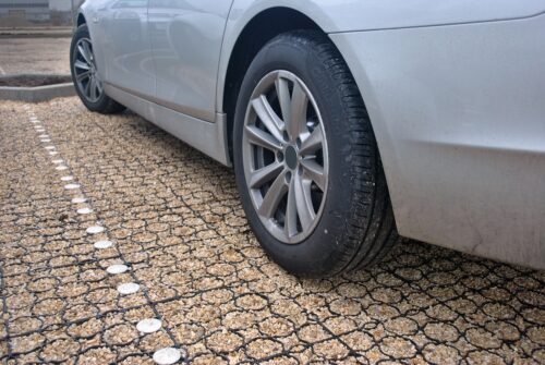 Recycled plastic Hebden Everyday grid with delineators to create car parking bays