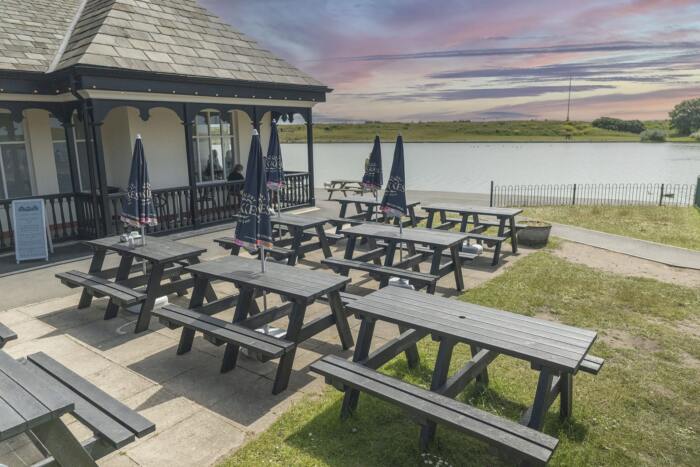 Lakeside Cafe recycled plastic Denholme A-frame picnic tables from British Recycled Plastic Lakeside Cafe recycled plastic Denholme A-frame picnic tables from British Recycled Plastic