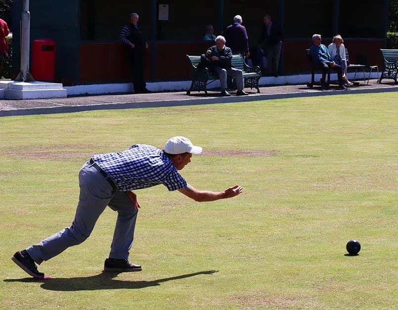 Man bowling at Spen-Victoria Bowls Club in Yorkshire