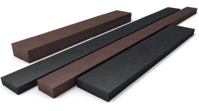 A selection of rectangular profile artificial lumber cut to different lengths.