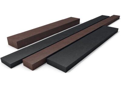 A selection of rectangular profile artificial lumber cut to different lengths.