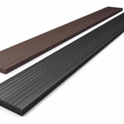 Recycled plastic decking in black and brown.