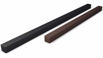 Square recycled plastic lumber lengths in black and brown
