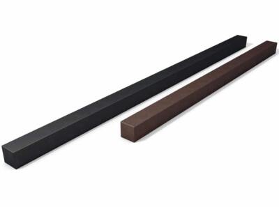 Square recycled plastic lumber lengths in black and brown
