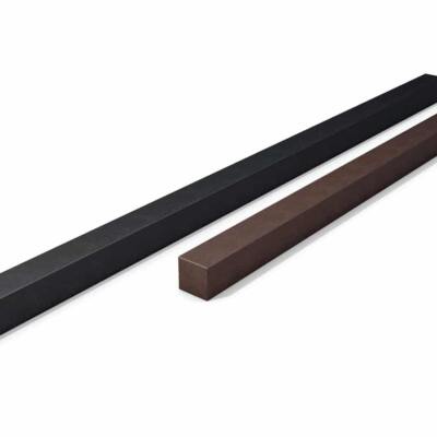 Square artificial lumber lengths in black and brown