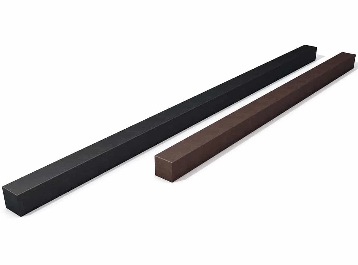 Square artificial lumber lengths in black and brown