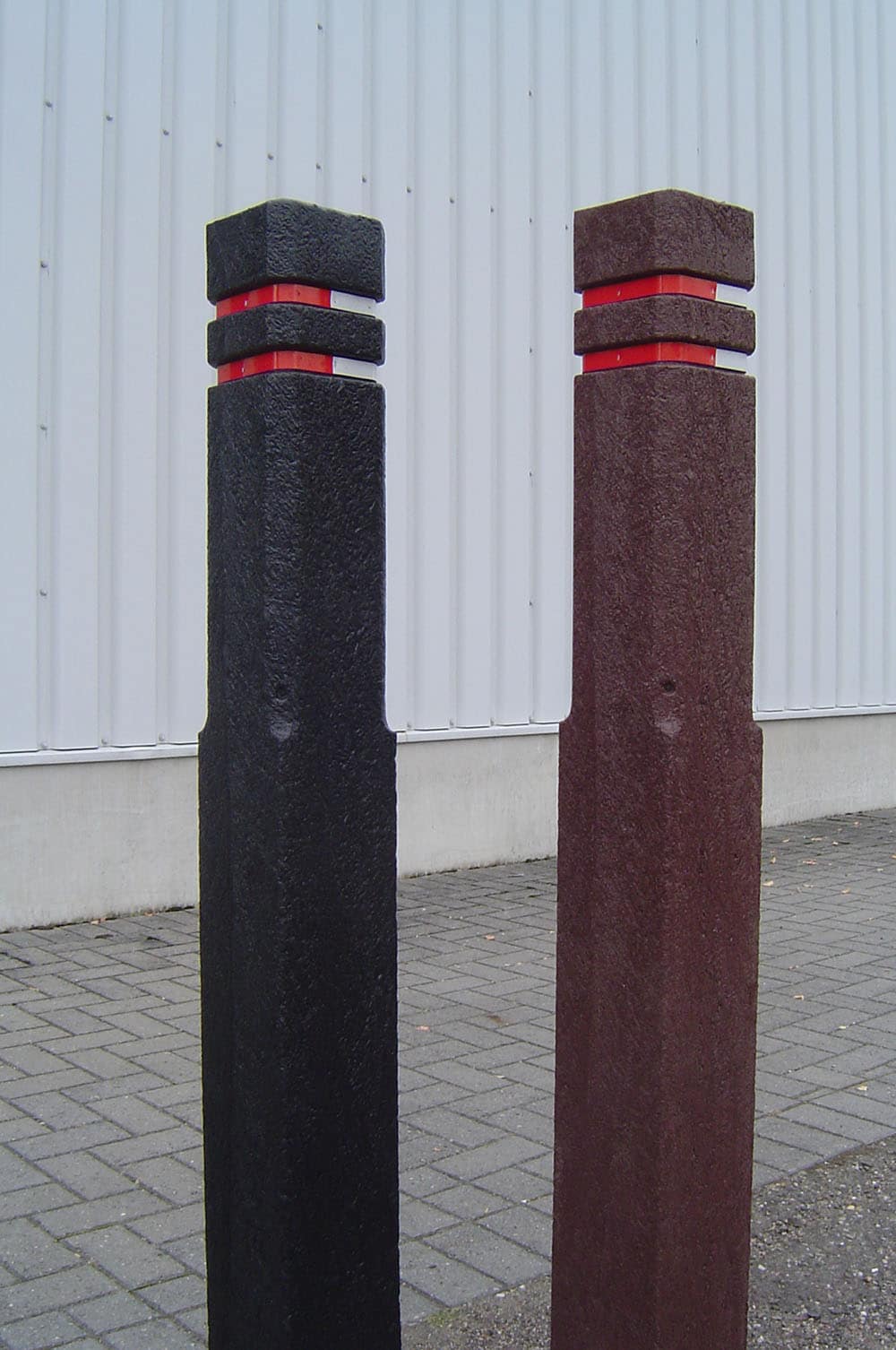 The Brighouse square recycled plastic bollards come with two reflective strips as standard.