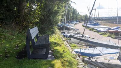 Shaded Harewood bench at Elton Sailing Club