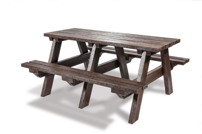cutout-brown-denholme-adult-a-frame-picnic-table A brown recycled plastic 6 seater picnic table.