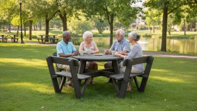 Calder recycled plastic Picnic table with Backrest with older people