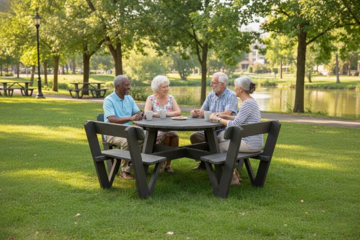 picnic-table-calder-with-backrest-park-older-couples-01 Calder recycled plastic Picnic table with Backrest with older people
