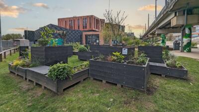A beautiful parklet in Nottingham, designed by Leonard Design Architects and made by British Recycled Plastic