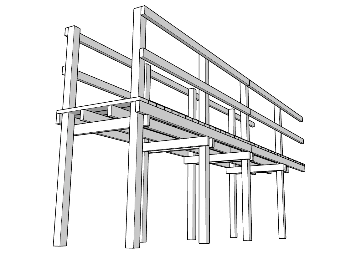 Click here to download a SketchUp file of this sample 1200mm elevated boardwalk with railings.