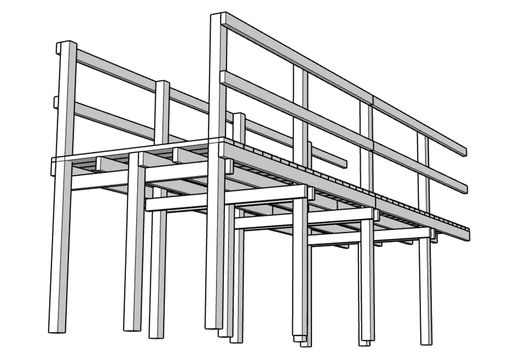 Click here to download a sample SketchUp file of a 1800mm elevated boardwalk with railings.