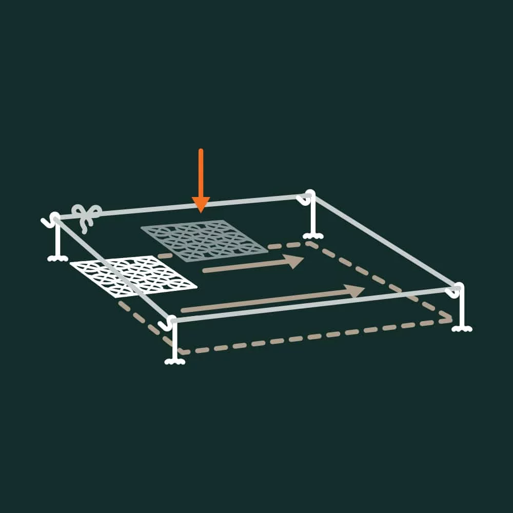 Begin by positioning the first Hebden Grid in one corner of the designated area, ensuring the edges with slots align with the perimeter of the marked-out space. Continue by placing the second grid to the right of the first, fitting the slot over the peg. Repeat this process, working systematically from left to right, and laying subsequent rows as needed. Ensure each grid’s slots are securely placed over the pegs to maintain a stable and even surface.