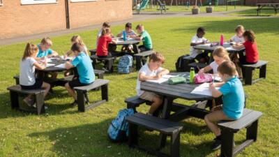 Rishworth recycled plastic picnic table at a school