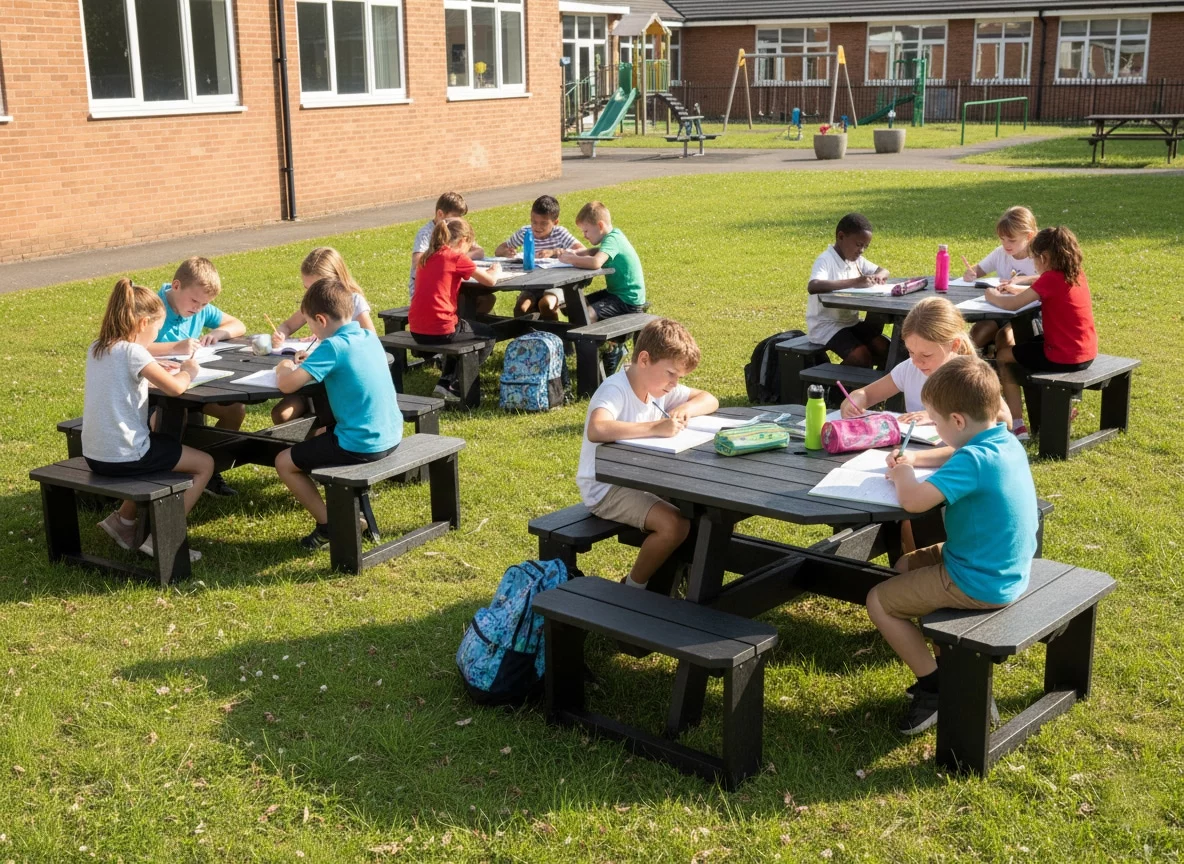 Rishworth recycled plastic picnic tables at a school