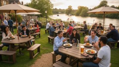 Rishworth recycled plastic picnic table at a cafe