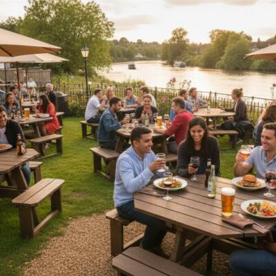 Rishworth recycled plastic picnic table at a cafe