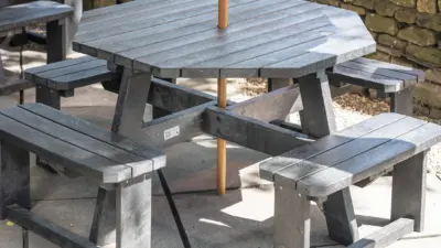 Close up of a black Rishworth recycled plastic picnic table