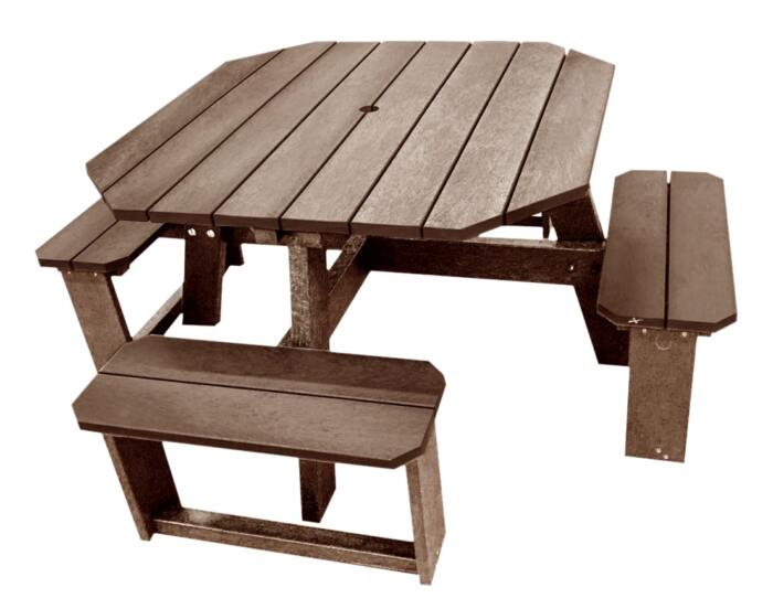 rishworth-recycled-plastic-table-1-brown Rishworth 4 seater rounded edge picnic table in brown from British Recycled Plastic
