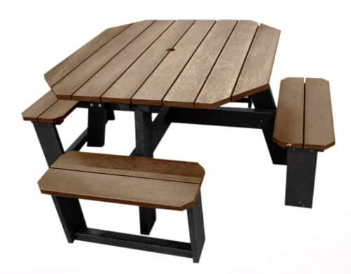 Rishworth 4 seater rounded edge picnic table in brown with black legs from British Recycled Plastic