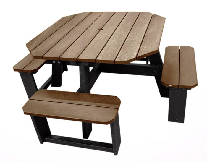 rishworth-recycled-plastic-table-1-brown-black Rishworth 4 seater rounded edge picnic table in brown with black legs from British Recycled Plastic