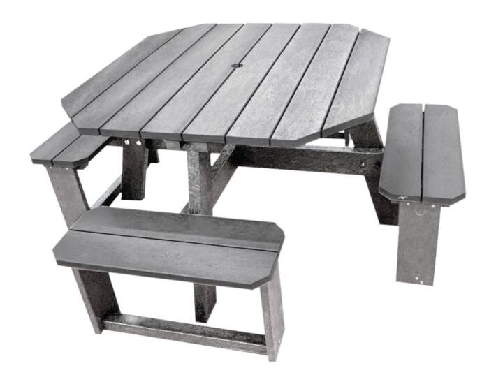 rishworth-recycled-plastic-table-1-grey Rishworth 4 seater rounded edge picnic table in grey from British Recycled Plastic