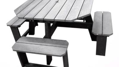 Rishworth 4 seater rounded edge picnic table in grey with black legs from British Recycled Plastic