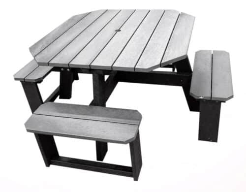 Rishworth 4 seater rounded edge picnic table in grey with black legs from British Recycled Plastic