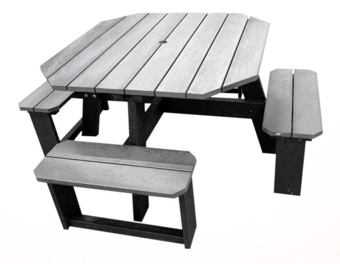 rishworth-recycled-plastic-table-1-grey-black Rishworth 4 seater rounded edge picnic table in grey with black legs from British Recycled Plastic