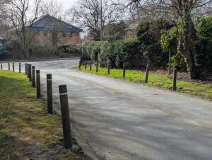 bollards leading up to a golf club
