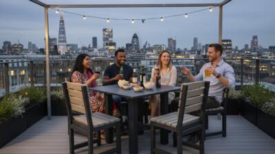 Featherstone square grey black London rooftop drinks snacks